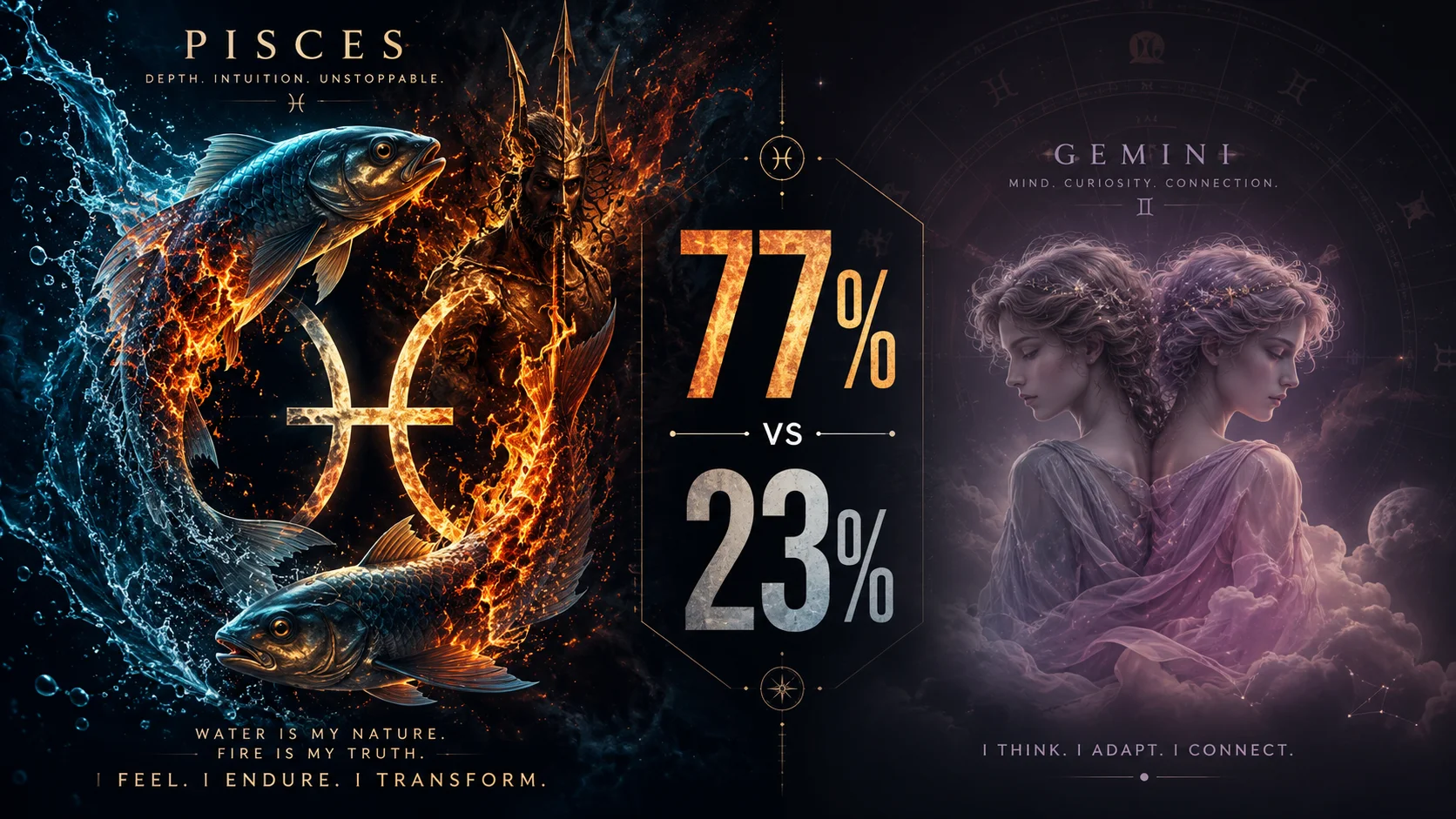 Poissons vs Gémeaux : 77% contre 23%