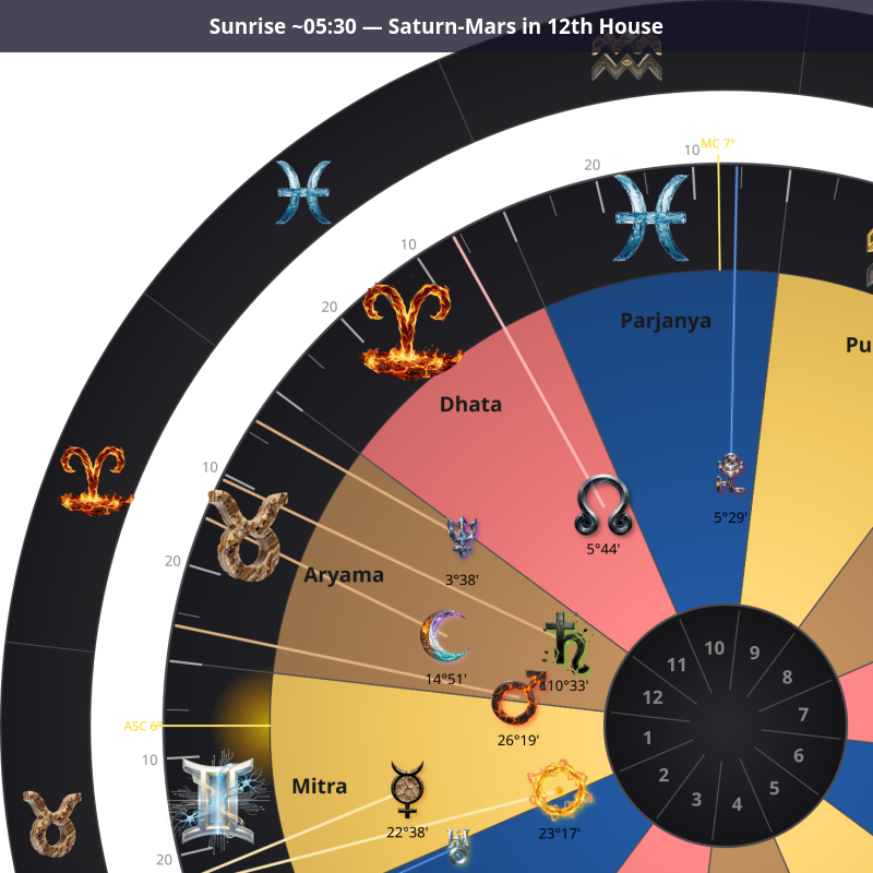 Sunrise — Saturn-Mars in 12th House