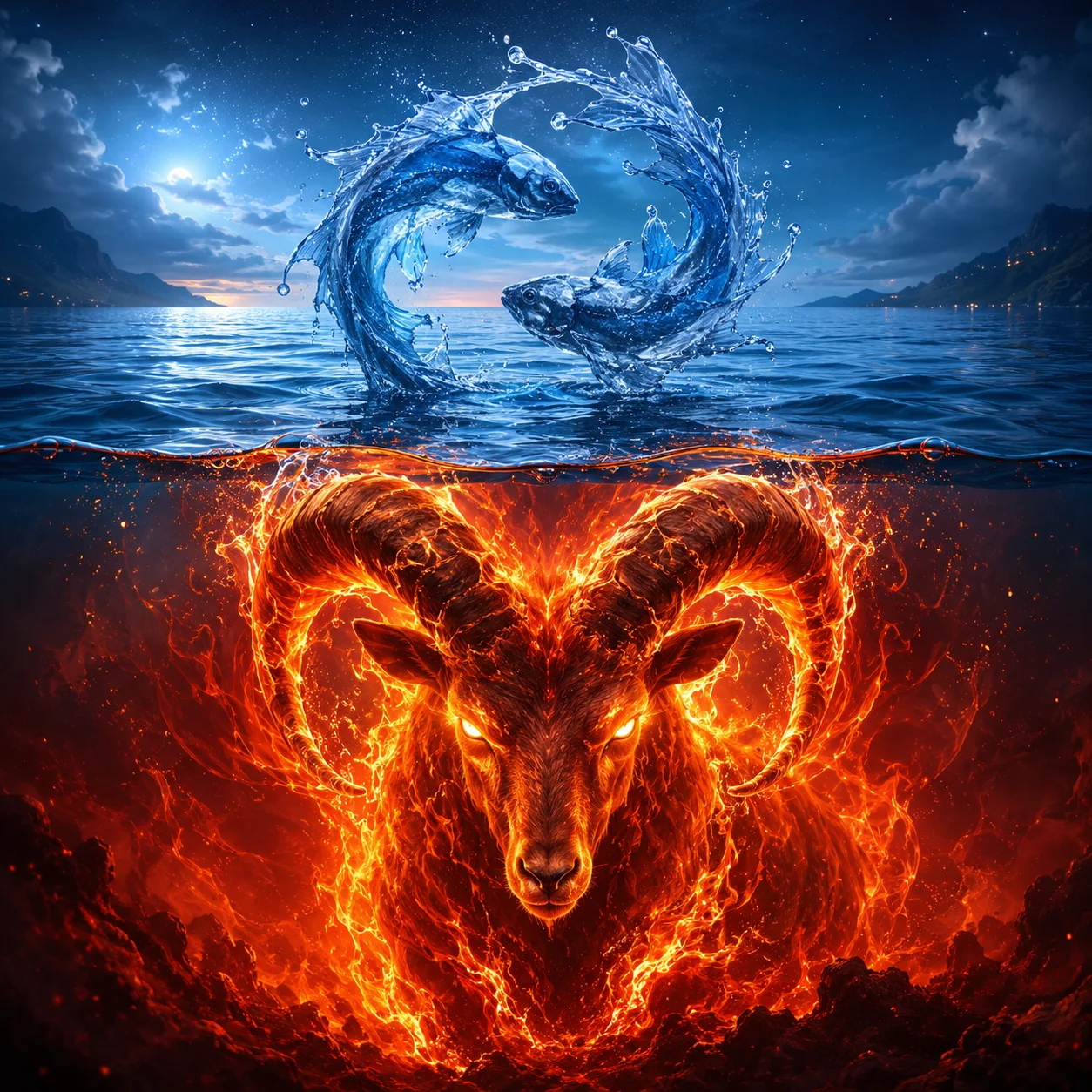 Poisson d'eau au-dessus, bélier de feu en dessous